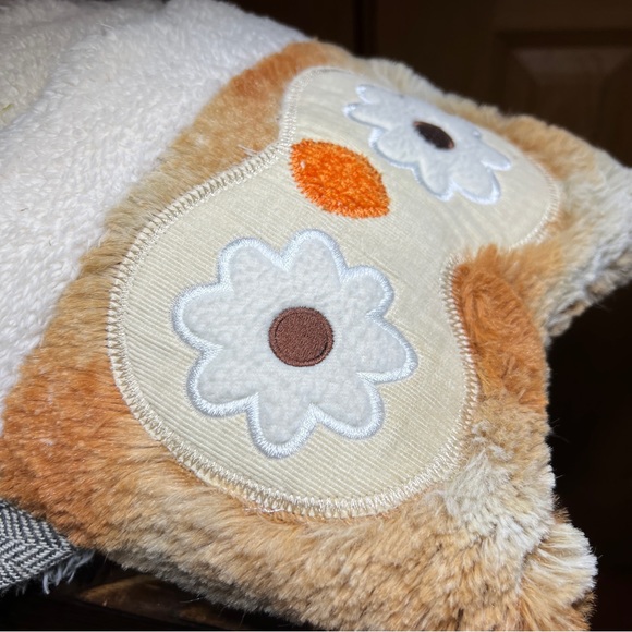 Mixed Media Sensory Textured Plush Owl 19” Corduroy Knit Tweed Pillow - Picture 7 of 13